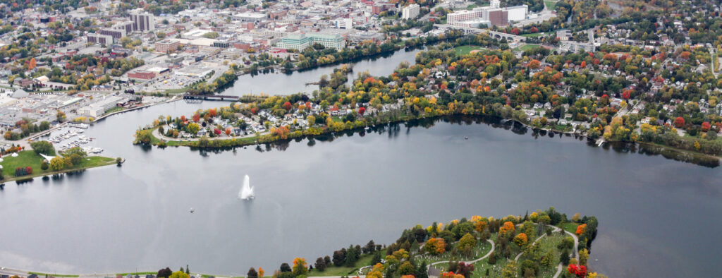 Aerial view of the Peterborough waterfront